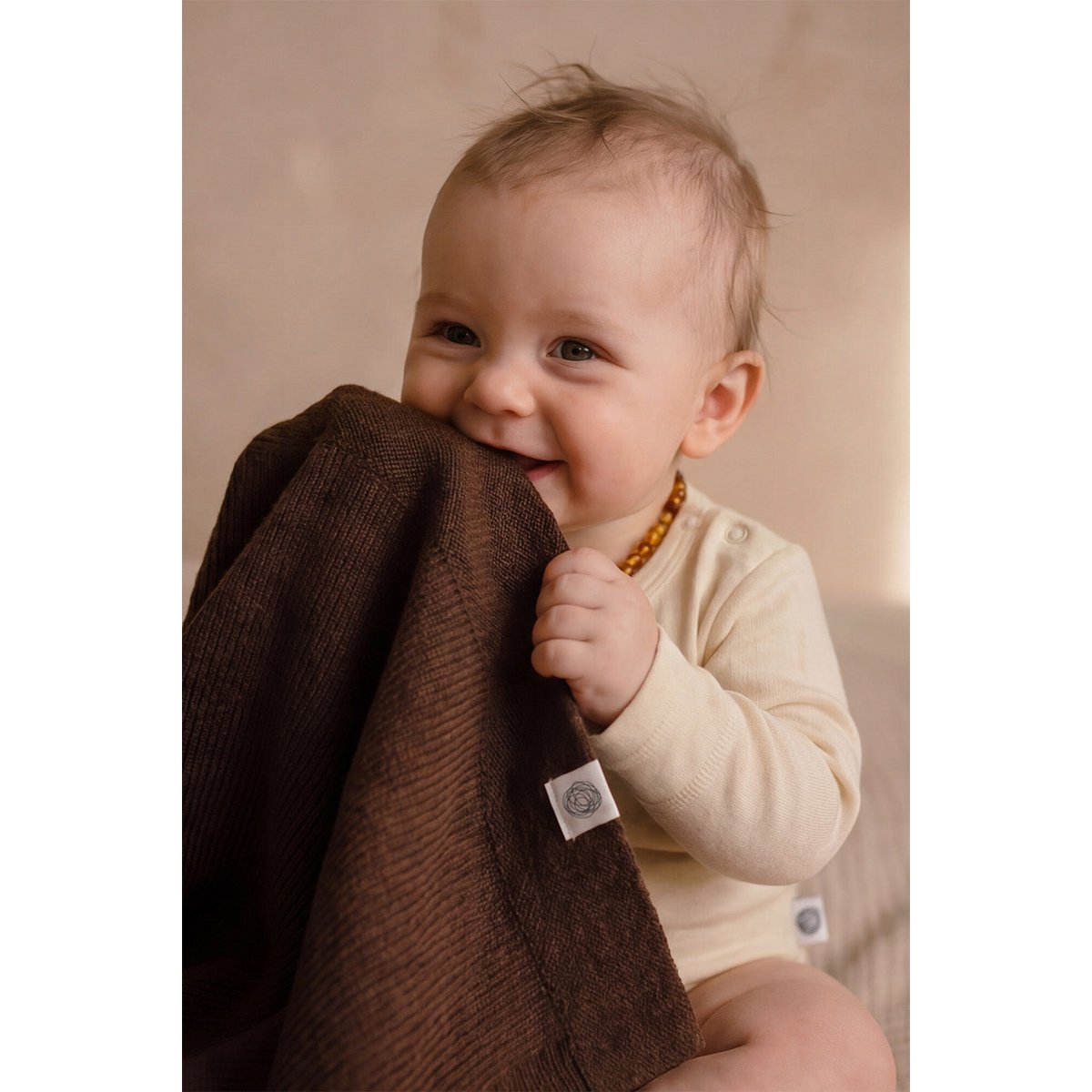 Wollen Babydeken / Kinderdeken Gebreid - 100%Merinowol - Brunette 🫧