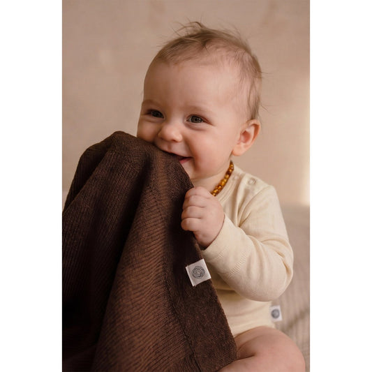 Wollen Babydeken / Kinderdeken Gebreid - 100%Merinowol - Brunette 🫧