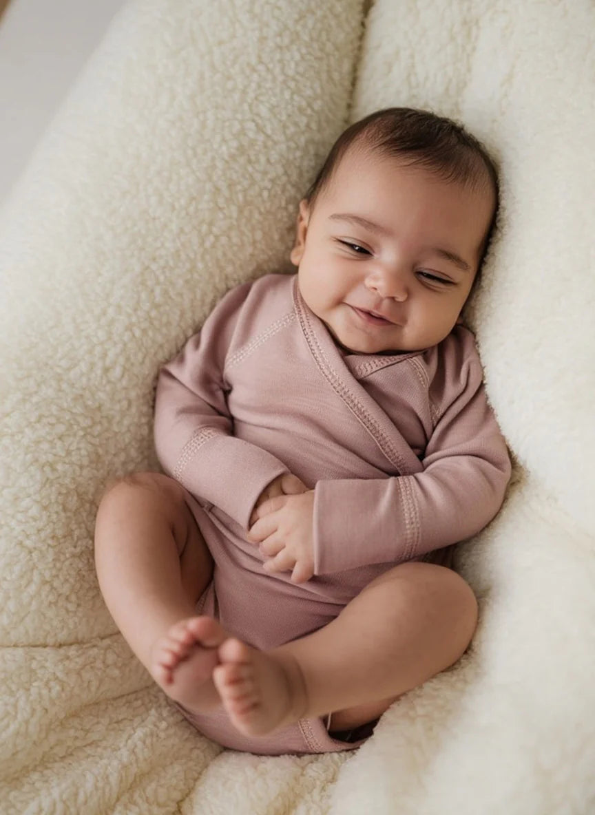 Romper wol overslag lange mouw - 100% Merinowol - Misty Roze 🫧