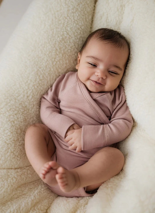 Romper wol overslag lange mouw - 100% Merinowol - Misty Roze 🫧