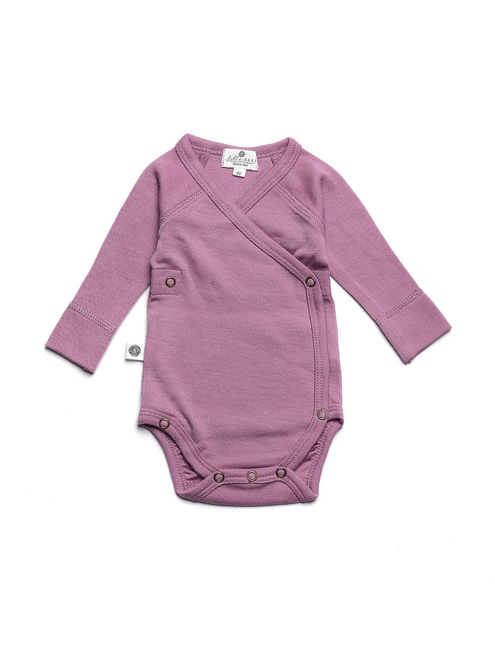Wollen Overslagromper lange mouw 100%  Merinowol – Lavender Mist 56/ 62 /68 🫧