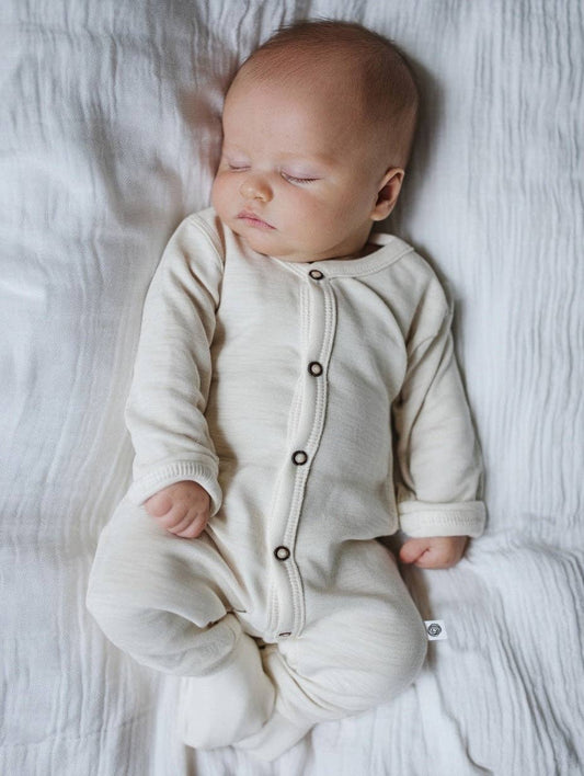 Wollen Babypakje met omslagvoetjes 100% Merinowol - Naturel: 68 🫧
